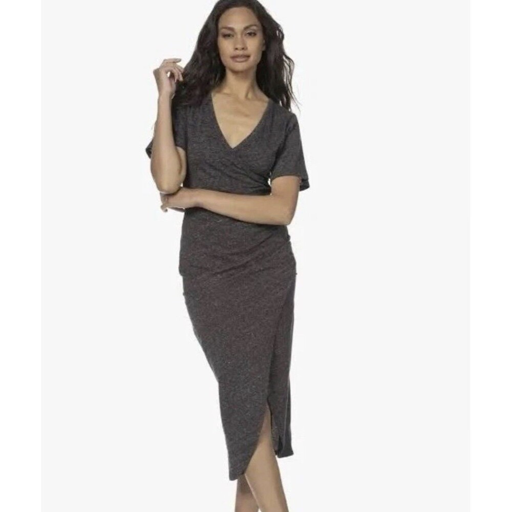IRO Paris Lemica Faux Wrap Dress Gray Heather  V-Neck Size Small